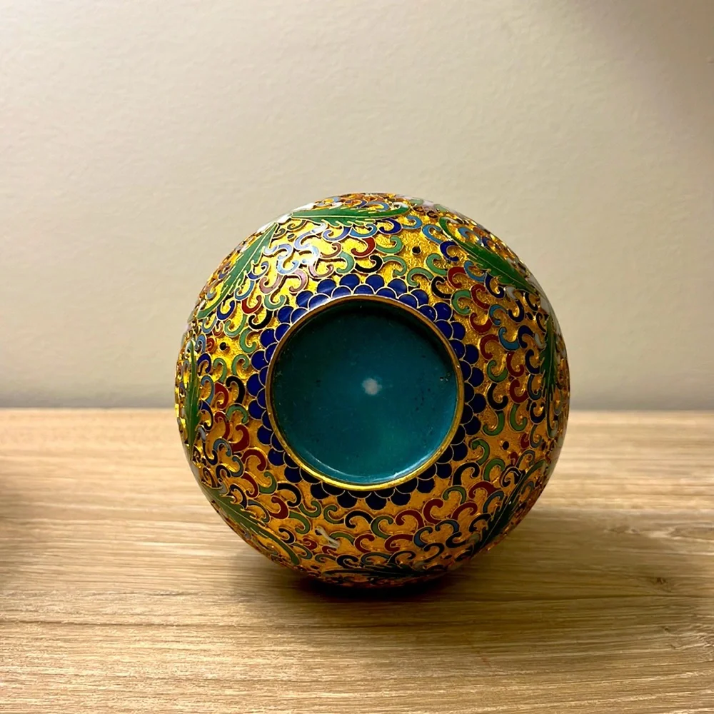 Vintage Chinese Champleve Cloisonné Gilt Asian Lotus Vase - Picture 4 of 5